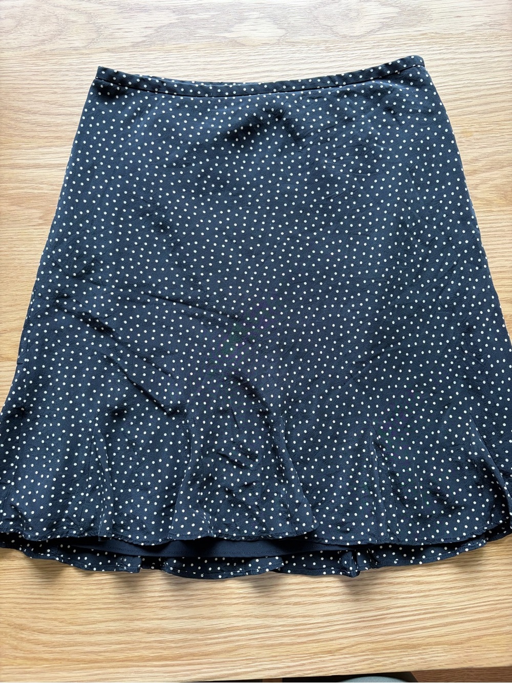 LOFT Silk Black A-Line Skirt with White Polka Dots